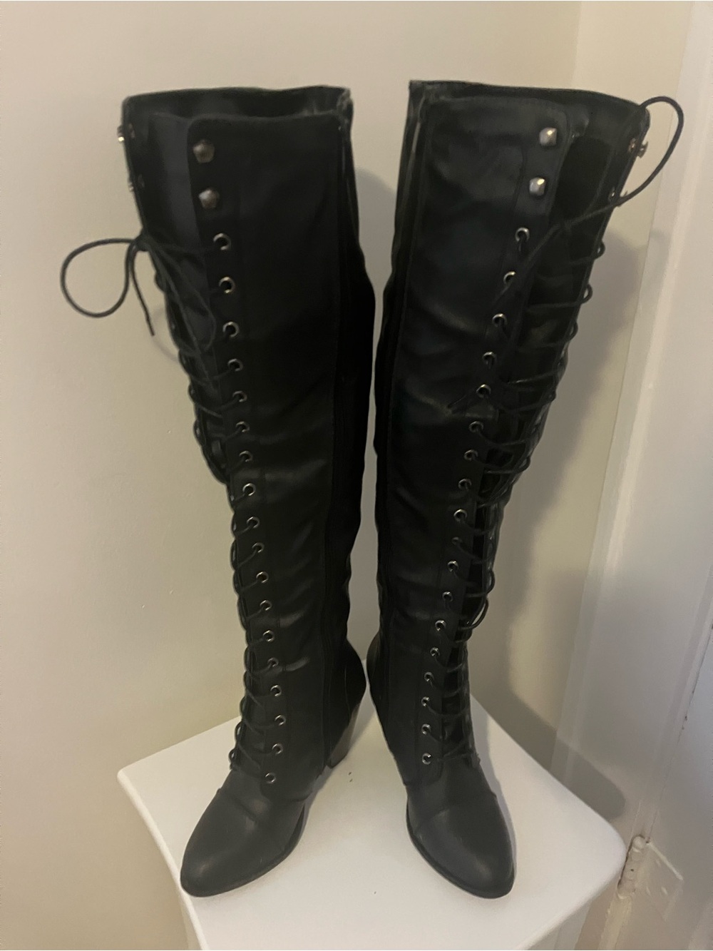 Women's Black Lace-Up Over-the-Knee Boots Size 6.5
